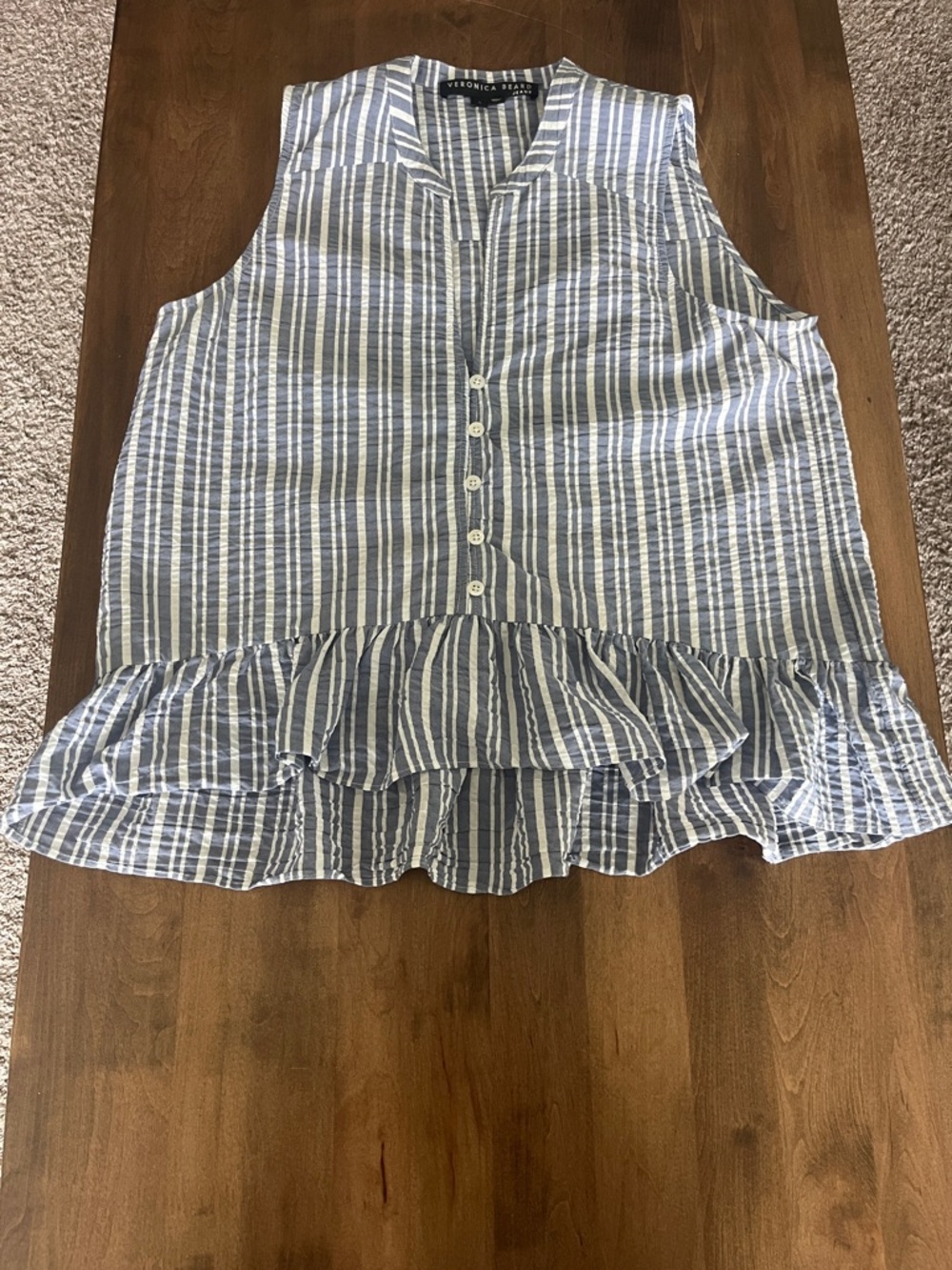 Veronica Beard Antonia Blue and White Ruffle Tank